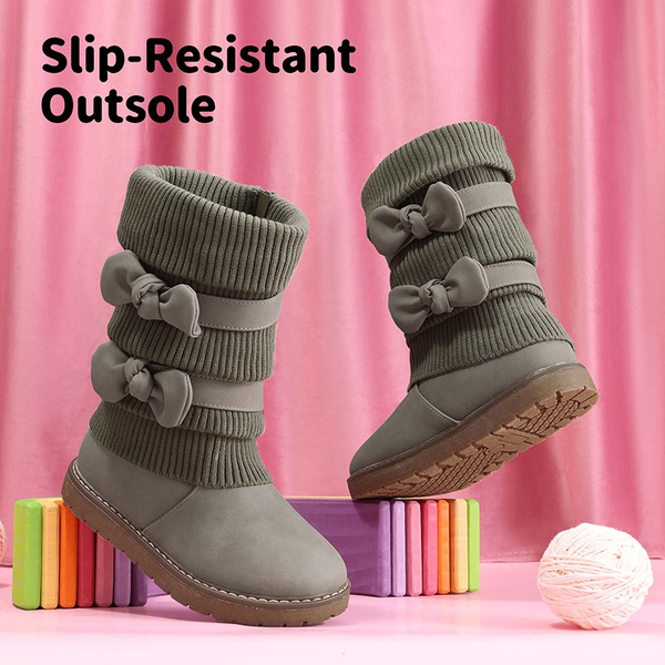 Mid Calf Faux Fur Lined Girls Snow Boots - GREY PU - 1